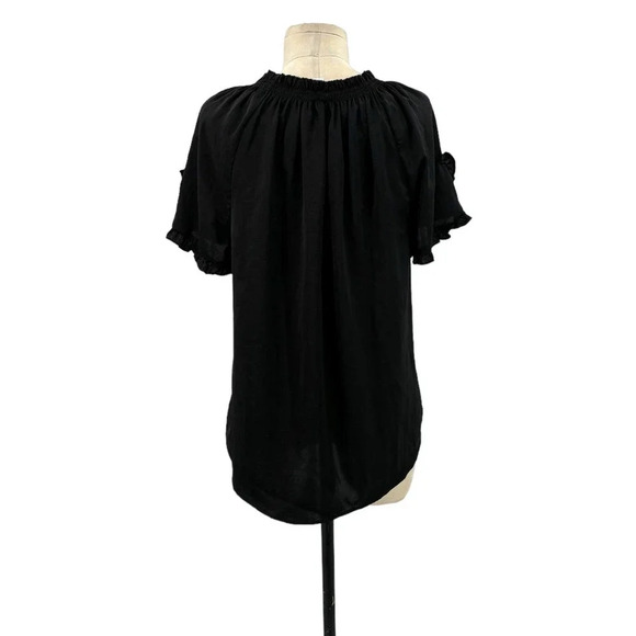 Current‎ Air Los Angeles Black Ruffle Short Sleeve Blouse Size Small - Picture 7 of 11